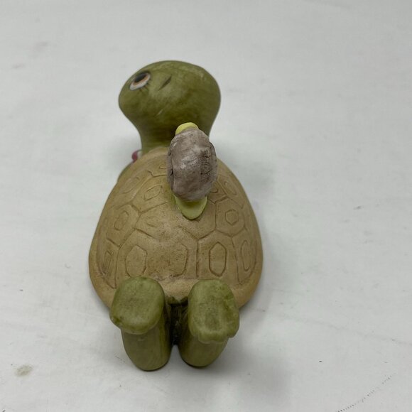 Vintage Ceramic Turtle Figurine Baby Turtle Riding On Back Laying Down Comfy - Picture 3 of 9